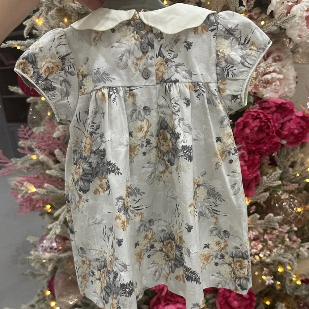 NWT Janie and Jack Floral Kids Dress - Cream and Gray